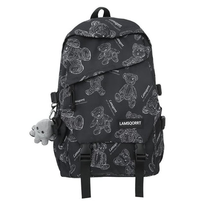 Wholesale Sample Bear Print Buckled Nylon Backpack