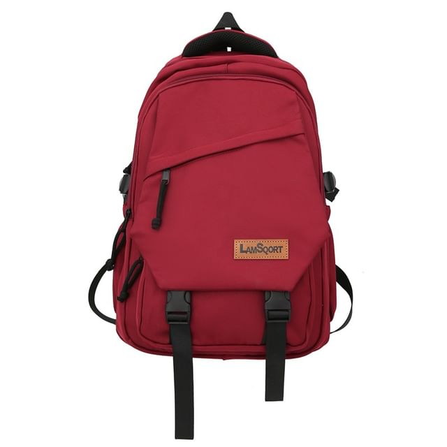 Sample Lettering Applique Buckled Nylon Backpack
