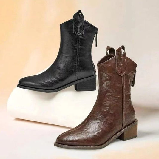 Chunky Mid-Calf Heel Boots Pointed