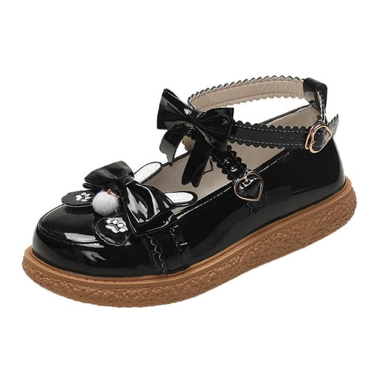 Embroidered Platform Strap Mary Ankle Jane Paw Bow Shoes