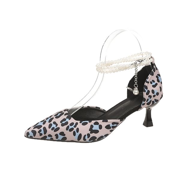 Heel Print Strap Sandals Kitten Ankle Pointed Leopard