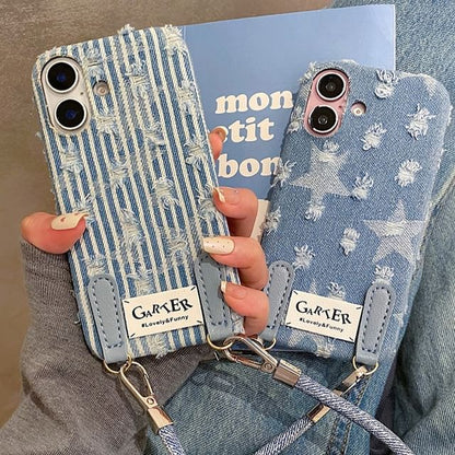 Denim Phone Case Set / Distressed Strap