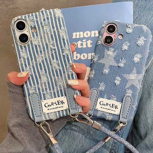 Denim Phone Case Set / Distressed Strap