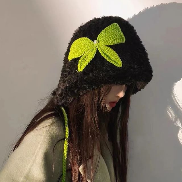 Hat Bow Applique Chenille Trapper