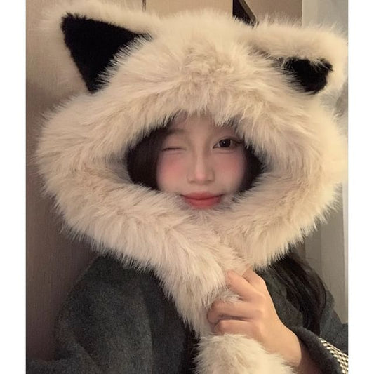 Fox Ear Chenille Hooded Scarf