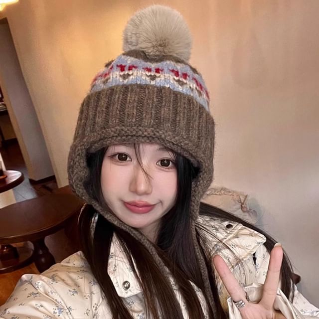 Hat Knit Pom Trapper