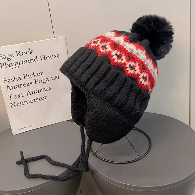 Hat Knit Pom Trapper