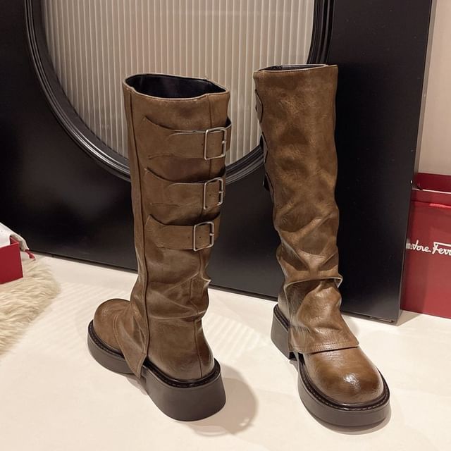 Boots Tall Platform Leather Faux