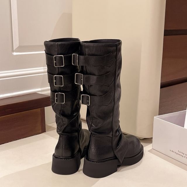 Boots Tall Platform Leather Faux