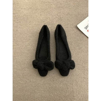 SampleSquare Toe Bow Wool Flats
