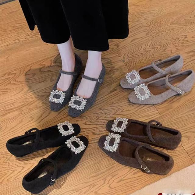 Jane Mary Pumps Accent Chunky Heel Rhinestone