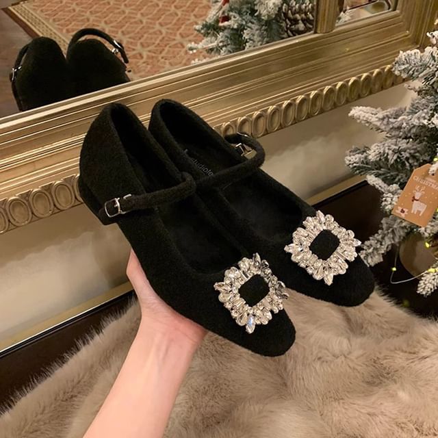 Jane Mary Pumps Accent Chunky Heel Rhinestone