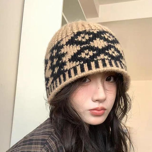 Diamond Jacquard Beanie Knit