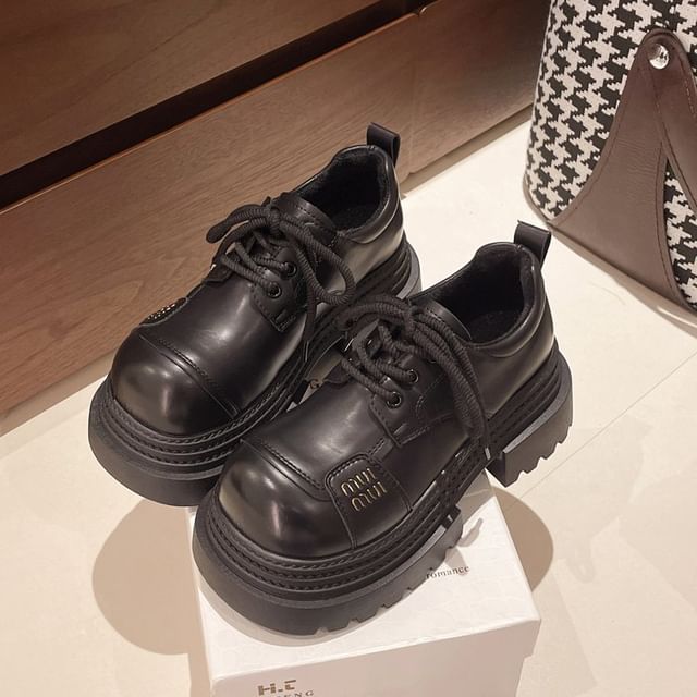 Lace-Up Plain Platform Faux Leather Shoes