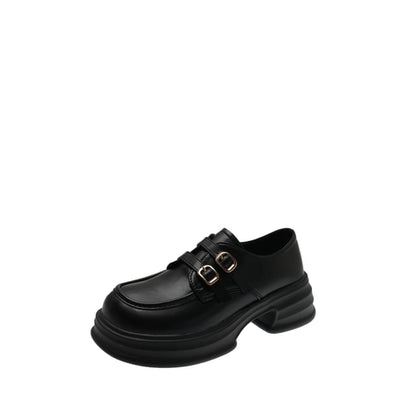 Faux Platform Buckled Leather Loafers