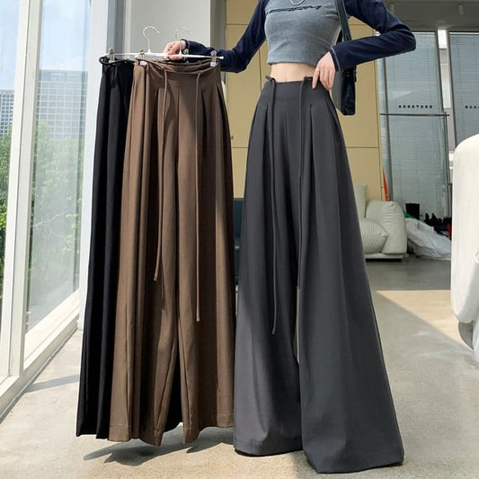 High Designs Wide Leg Various Plain Pants Rise