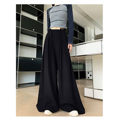 High Designs Wide Leg Various Plain Pants Rise