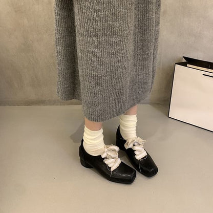 Square Toe Block Heel Lace Up Pumps