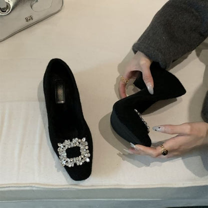 Sample Square Toe Rhinestone Buckle Block Heel Pumps