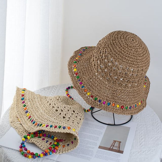 Bucket Straw Hat Beaded