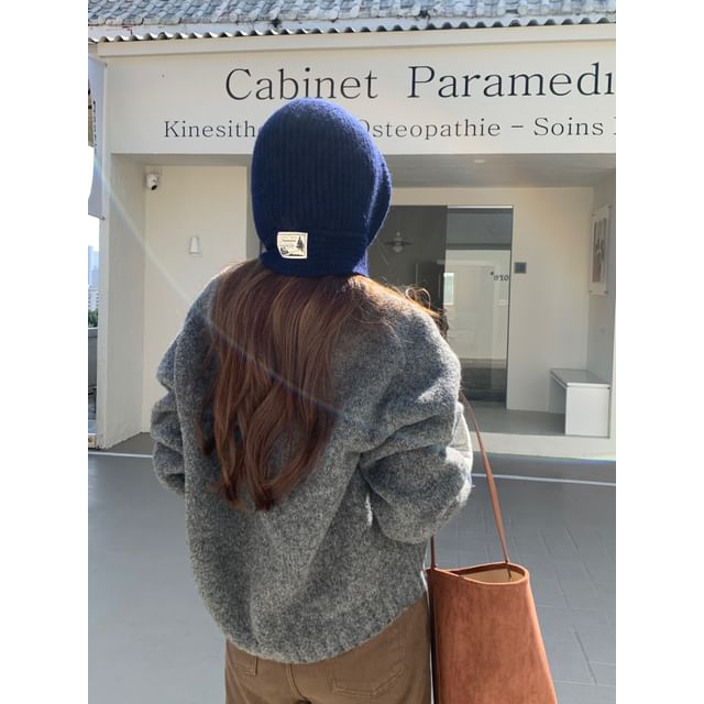 Lace-Up Balaclava Plain Ribbed Applique Knit