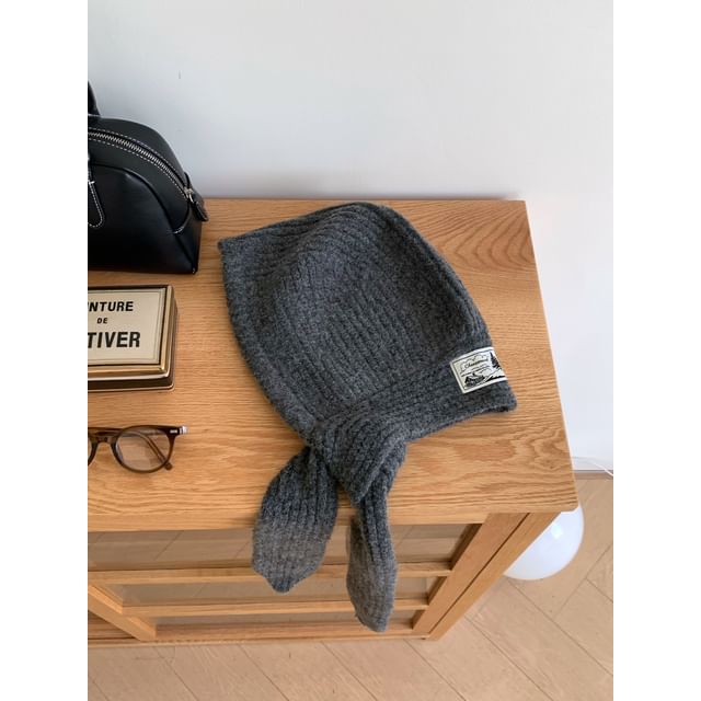 Lace-Up Balaclava Plain Ribbed Applique Knit