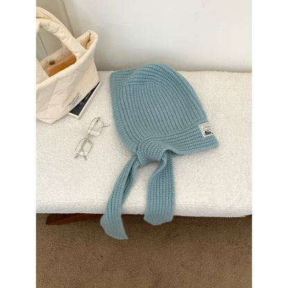 Lace-Up Balaclava Plain Ribbed Applique Knit
