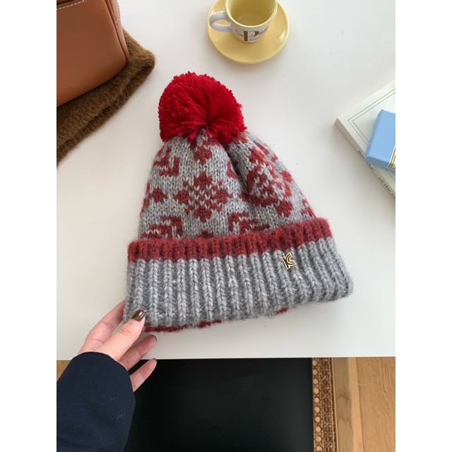Patterned Pom Beanie
