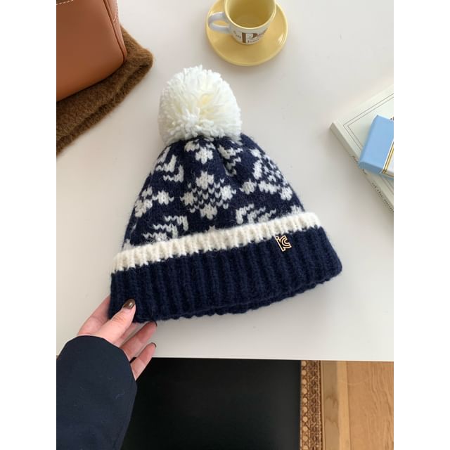 Patterned Pom Beanie