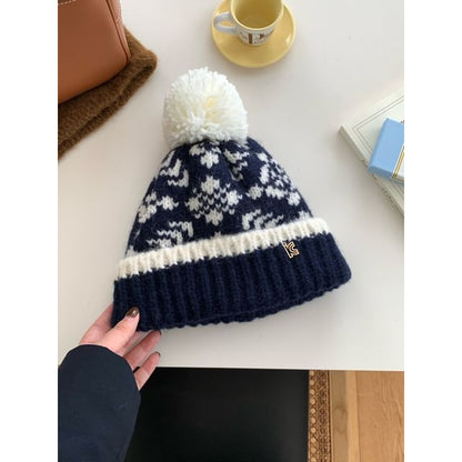 Patterned Pom Beanie
