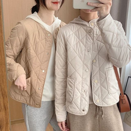 Jacket Quilted Button-Up V-Neck