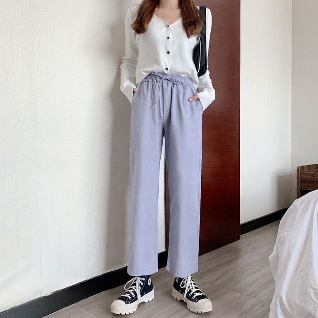 Rise Plain Leg Pants Wide Cargo High