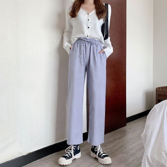 Rise Plain Leg Pants Wide Cargo High