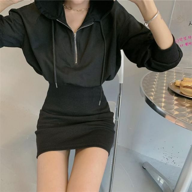 Dress Half Plain Hoodie Mini Zip