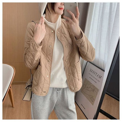 Jacket Quilted Button-Up V-Neck