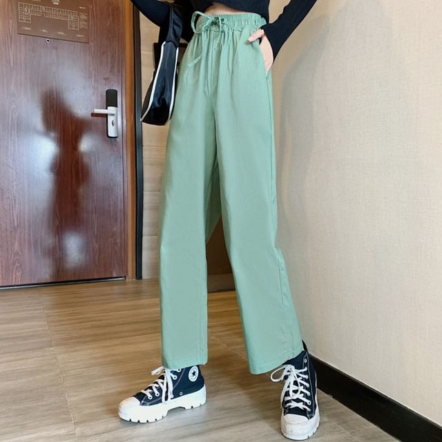 Rise Plain Leg Pants Wide Cargo High