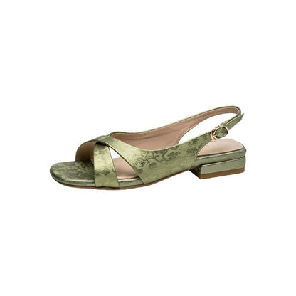 Square-Toe Floral Jacquard Slingback Sandals