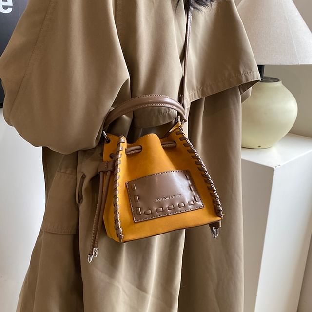 Bag Applique Bucket Leather Drawstring Faux