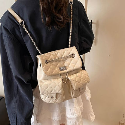 Leather Quilted Chain Faux Strap Backpack