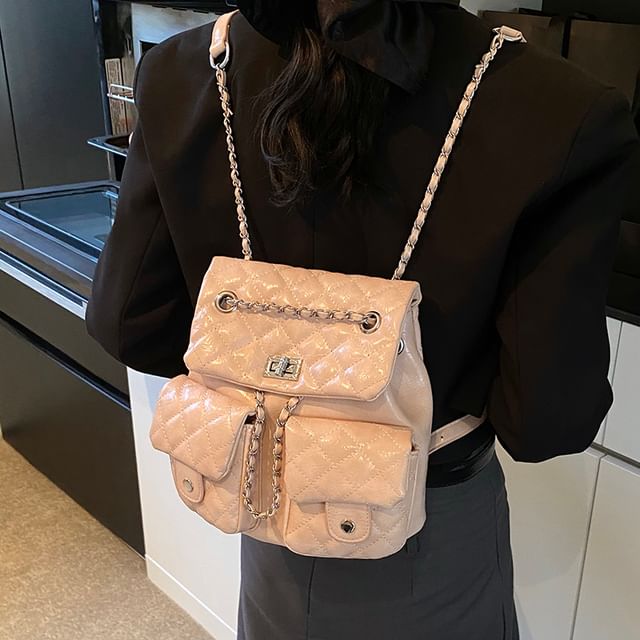 Leather Quilted Chain Faux Strap Backpack