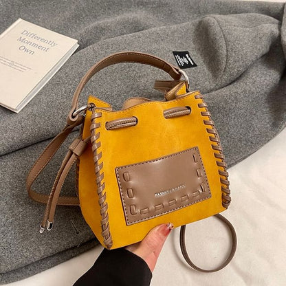 Bag Applique Bucket Leather Drawstring Faux