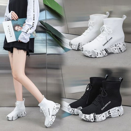 Lace-Up Printed Boots Platform Short