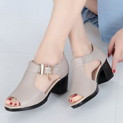 Chunky Sandals Buckled Heel