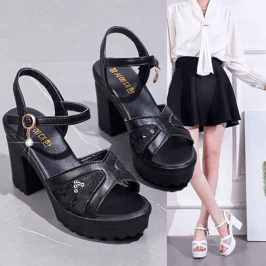Platform Sequined Chunky Heel Sandals