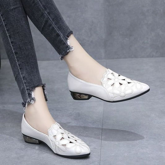 Floral Heel Pumps Chunky Embroidered