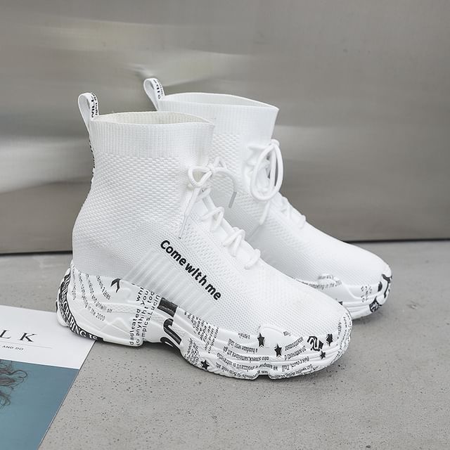 Lace-Up Printed Boots Platform Short