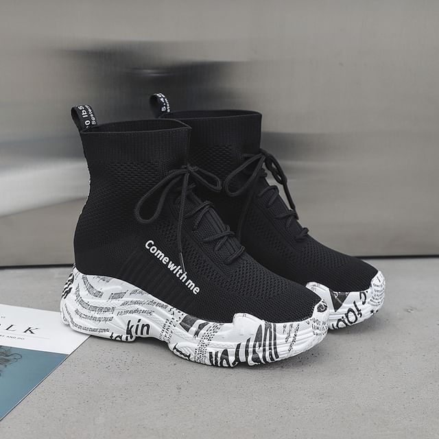 Lace-Up Printed Boots Platform Short