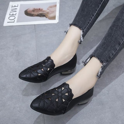 Floral Heel Pumps Chunky Embroidered