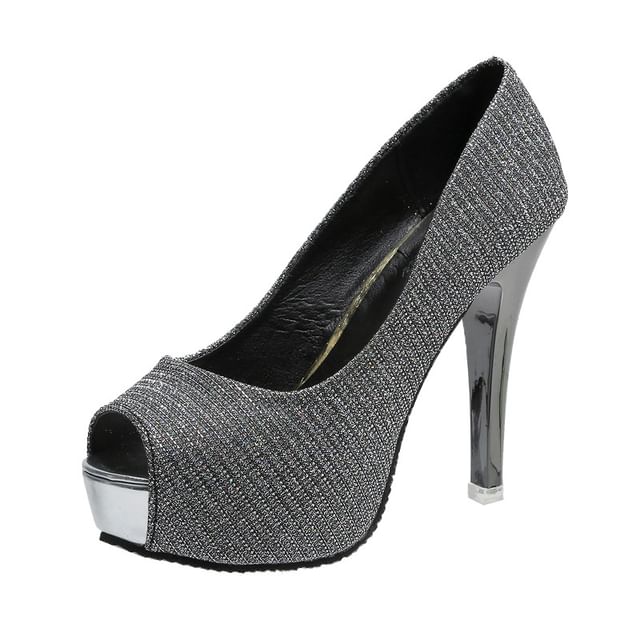 Platform Pump Glitter Heel Stiletto Peep-Toe