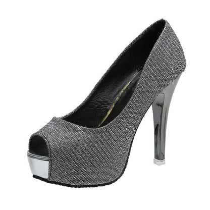 Platform Pump Glitter Heel Stiletto Peep-Toe